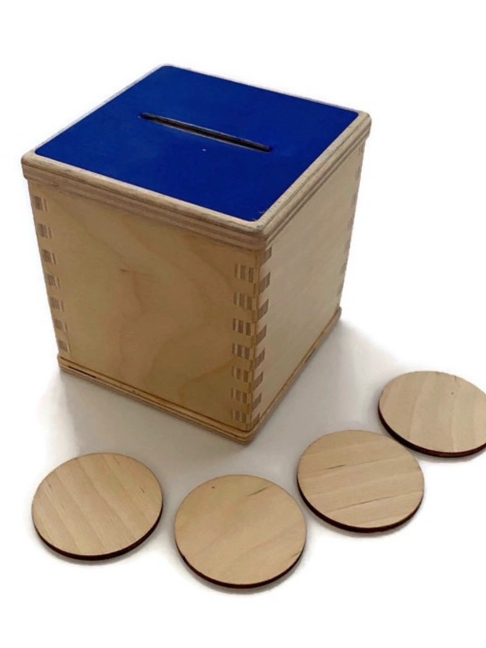Lovevery Wooden Coin Box Bank Baby Toddler Montessori Toy Includes Coins